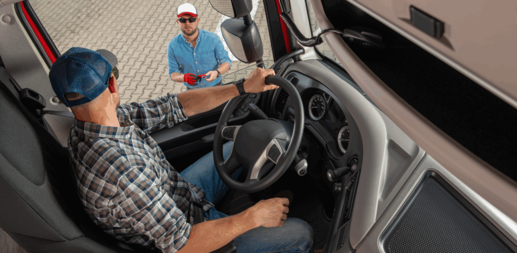 Truckers discuss tools and checks, promoting truck driver safety before hitting the road